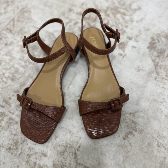 J.Crew Sandals Womens Size 6 Ankle Strap Square Toe Buckle Low Heel Strappy - Picture 1 of 8